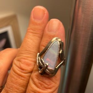 Sterling silver dragonfly opal ring